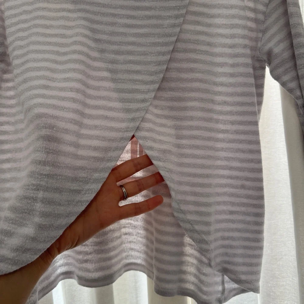 Gymboree Gray and White Striped “Happy” Knit Top